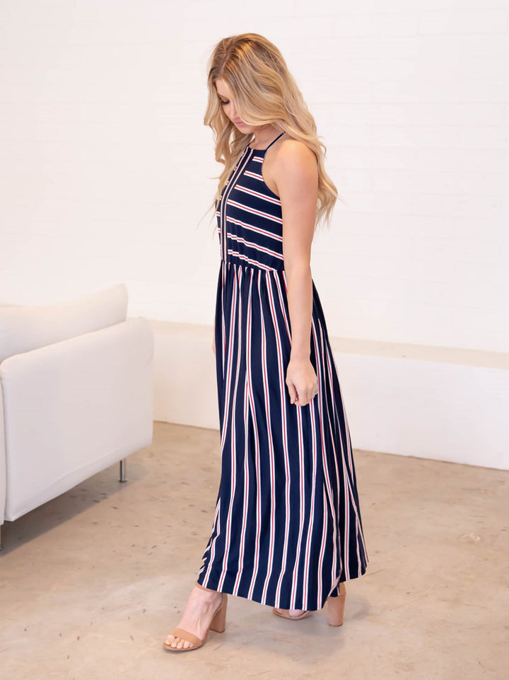 Dawn Striped High Neck Maxi Dress