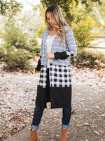 Cooper Cardigan - Gray Stripe/White Plaid