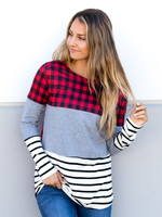 Plaid Striped Color Block Top