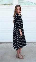 Striped Swing Dress - Black