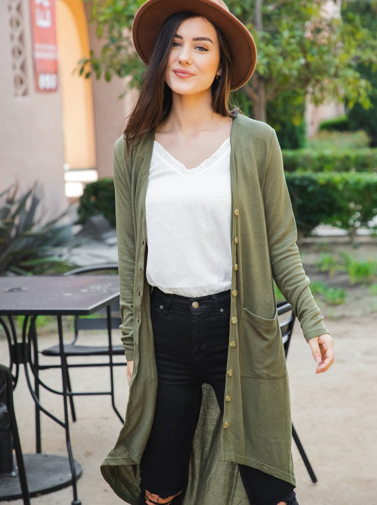 Lea Button Cardigan - Olive