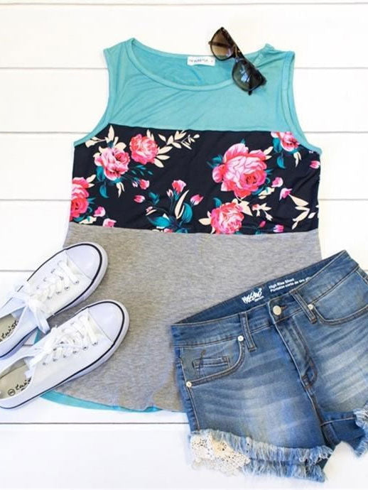 The Colorblock Floral Tank