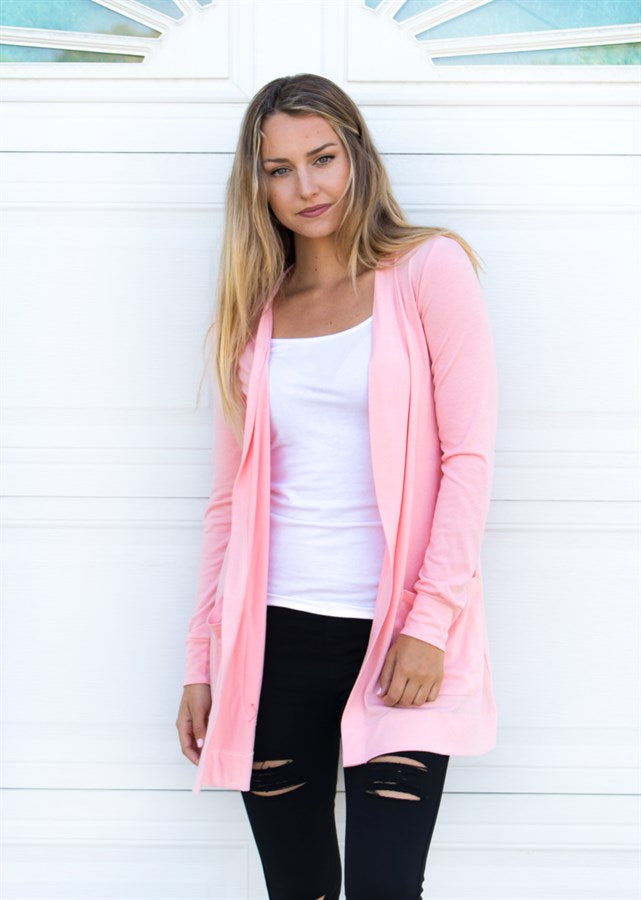 Long Sleeve Boyfriend Cardigan - Blush Pink