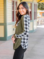Eirene Top - Olive / White Plaid
