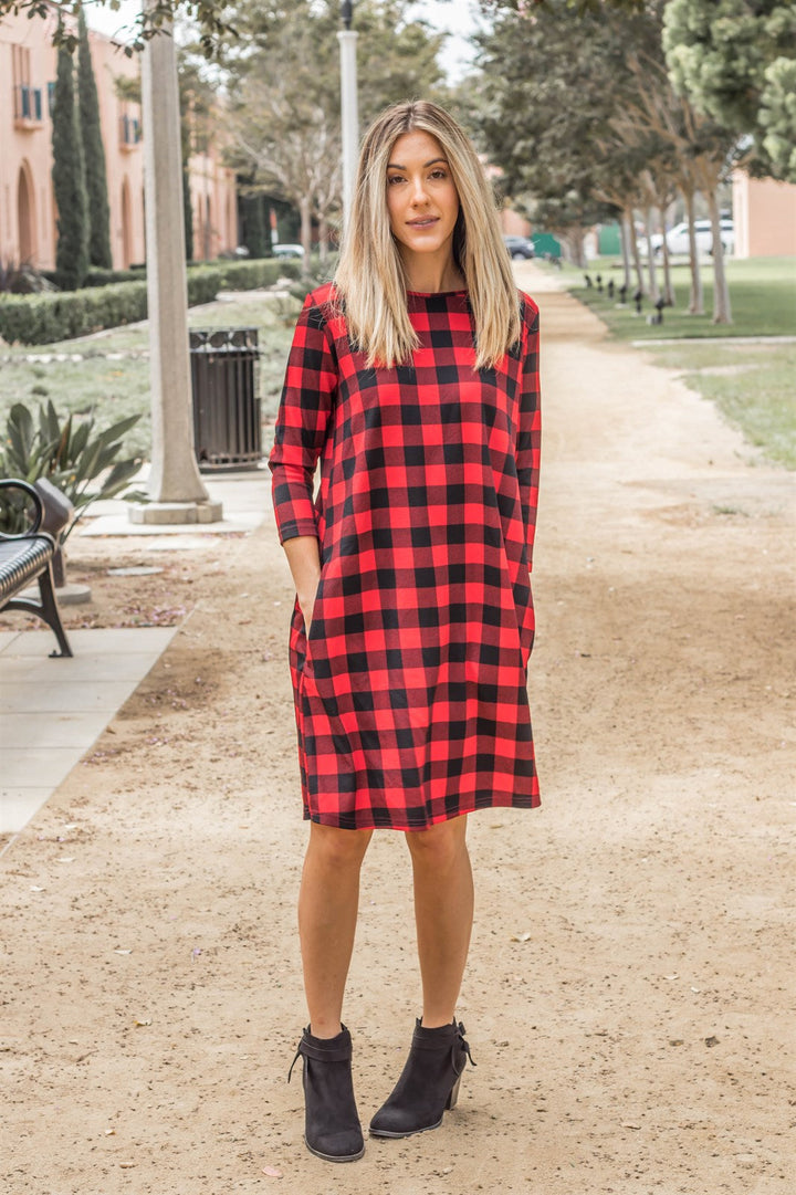 The Plaid Camille Dress - Red - Tickled Teal LLC