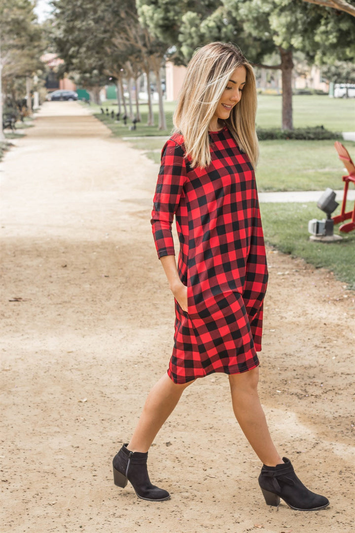 The Plaid Camille Dress - Red - Tickled Teal LLC