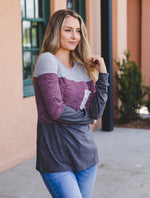 The Lace Pocket Colorblock Top - Gray/Purple/Charcoal