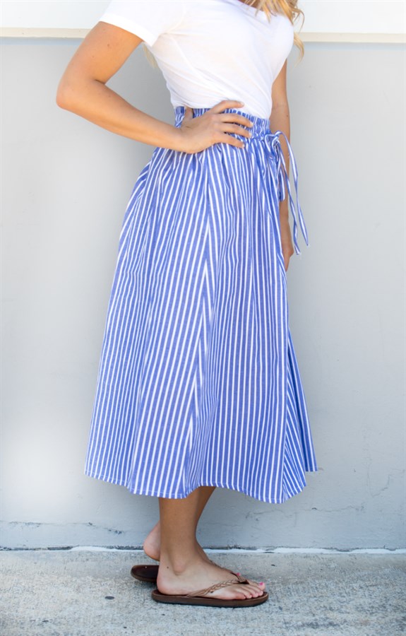 Pin Stripe Midi Skirt - Blue - Tickled Teal LLC
