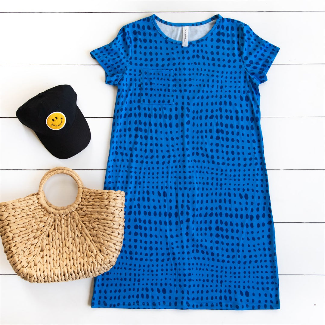 Dot Pattern Tee Dress - Blue