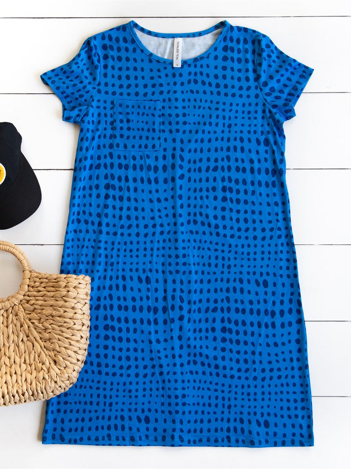 Dot Pattern Tee Dress - Blue