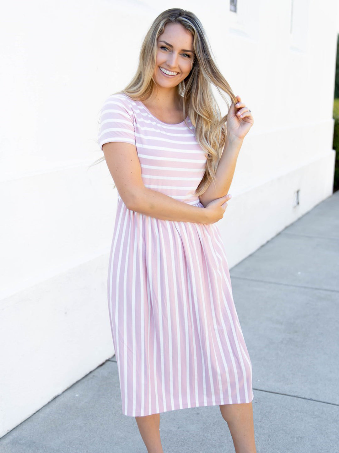 Striped Midi Dress - Pink