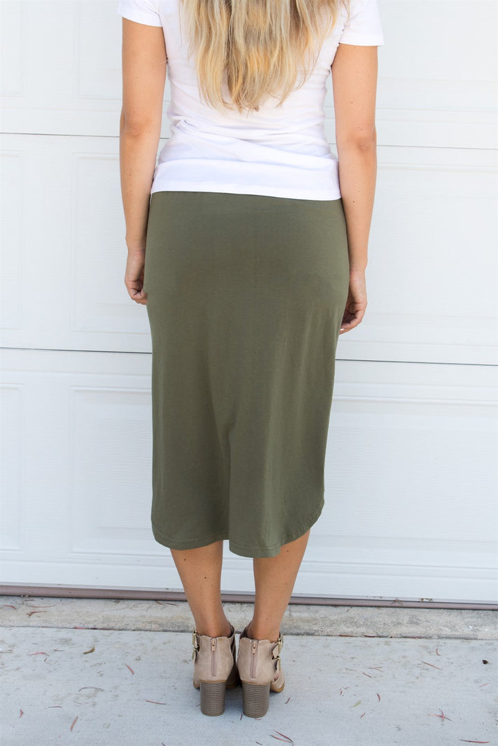 Laidback Midi Skirt - Olive - Tickled Teal LLC