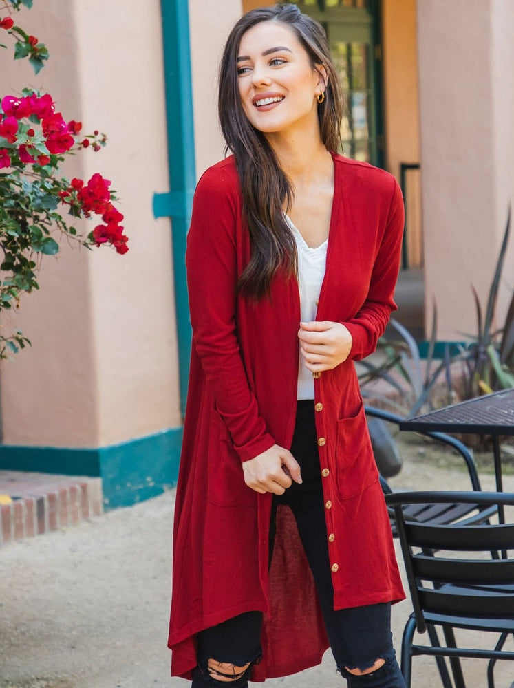 Lea Button Cardigan - Red