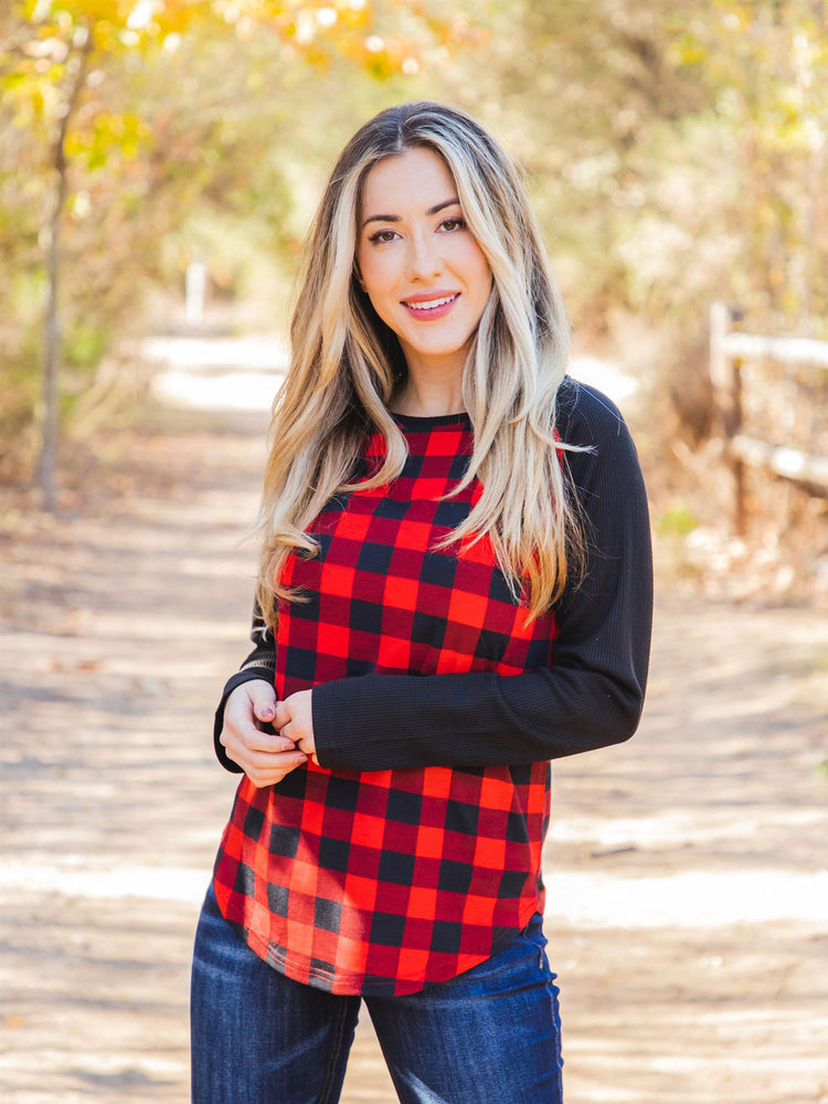 Plaid Nico Top - Black/Red Buffalo Plaid