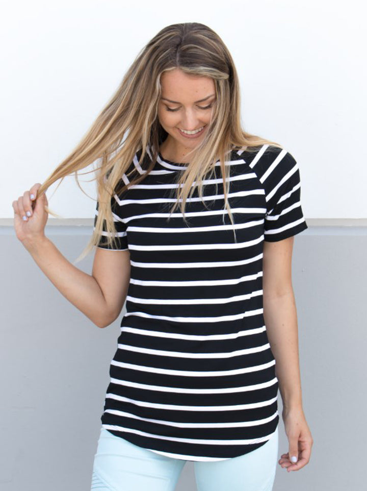 Short Sleeve Stripe Tunic - Black