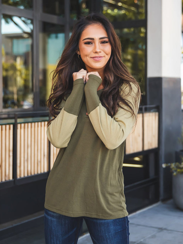 Contrast Sleeve Button Knox Top