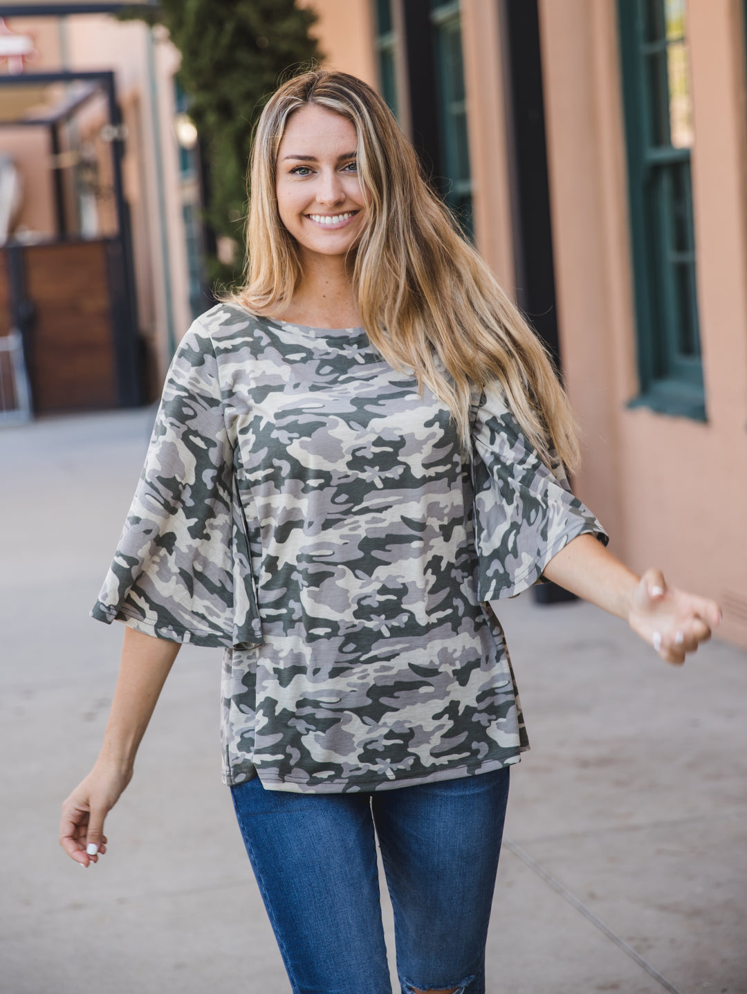 Camouflage Bell Sleeve Austin Top