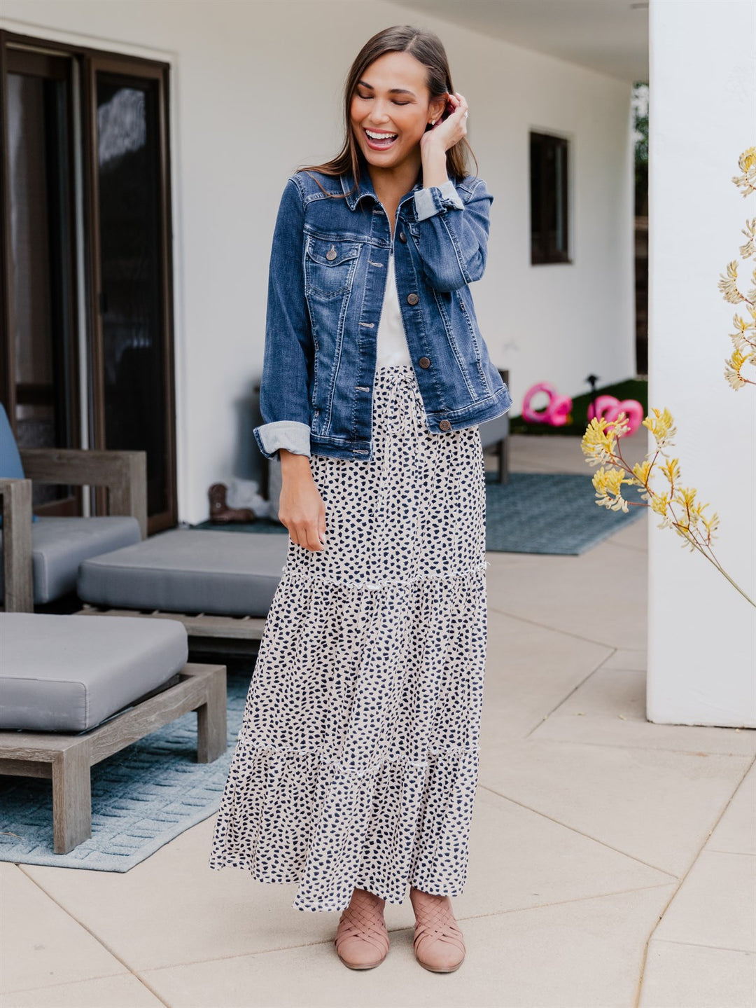 Kendall Skirt - Tan Black Dot