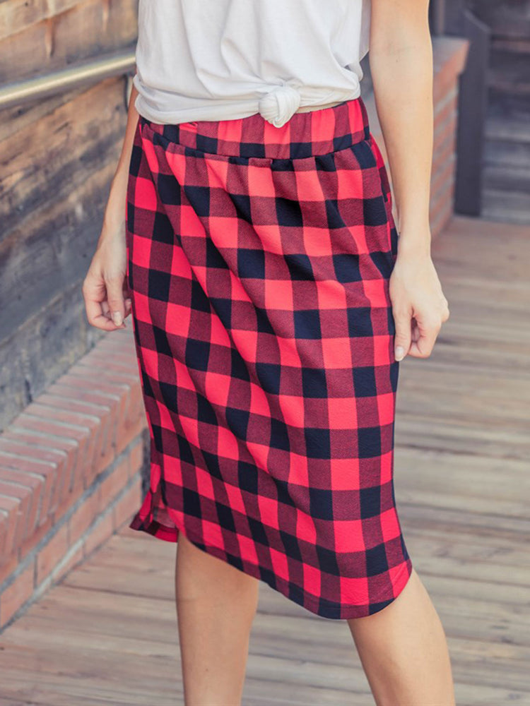 Buffalo Plaid Weekend Skirt - Red - S-3X