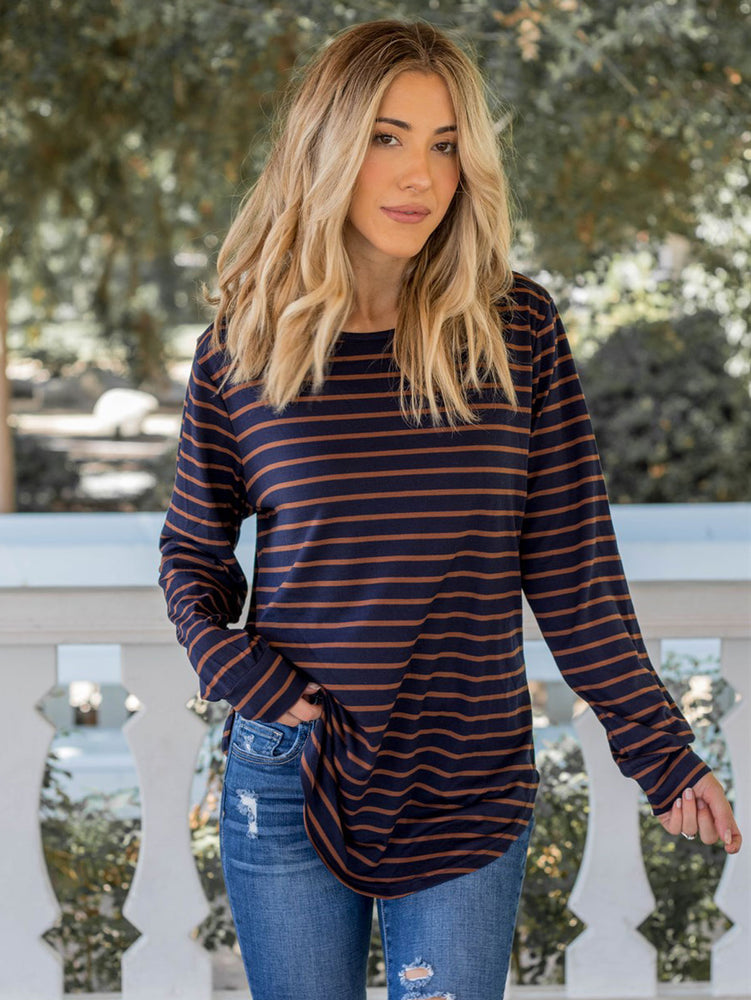 The Mia Top-  Navy / Brown
