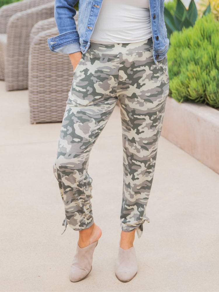 Brie Tie Pants - Green Camo
