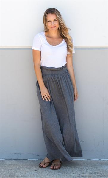 Pocket Maxi Skirt - Charcoal - Tickled Teal LLC