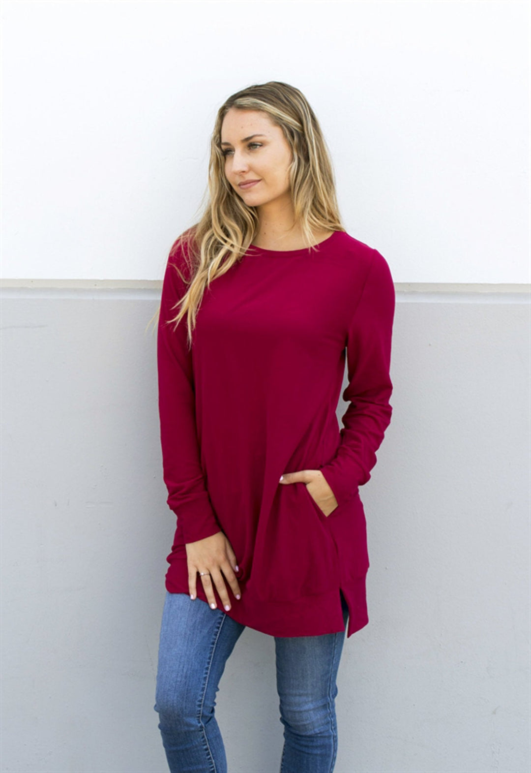Soft & Cozy Sweater Tunic - Cranberry - Tickled Teal LLC