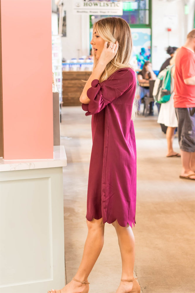 Haylie Scallop Dress - Maroon - Tickled Teal LLC