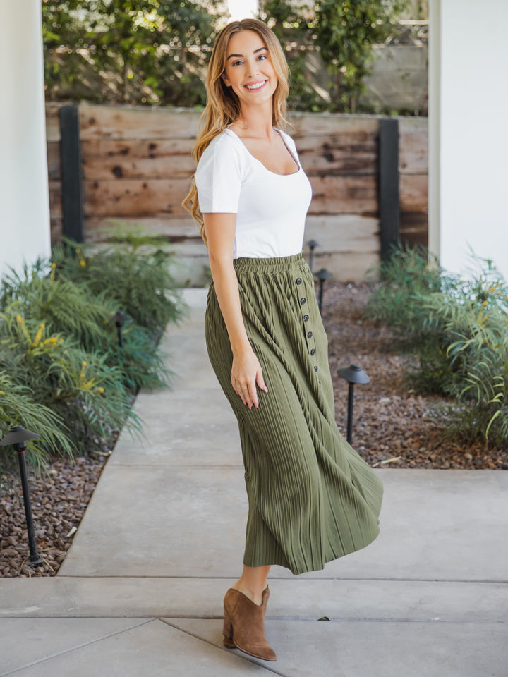 The Reed Pleated Skirt - Olive