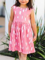 Girls -  Knotted Shoulder Tank Dress - Pink Dash