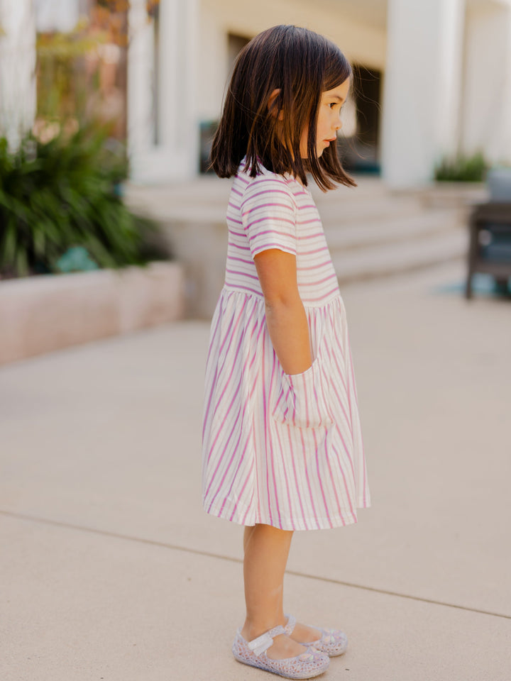 Striped Pocket Little Girls Dress