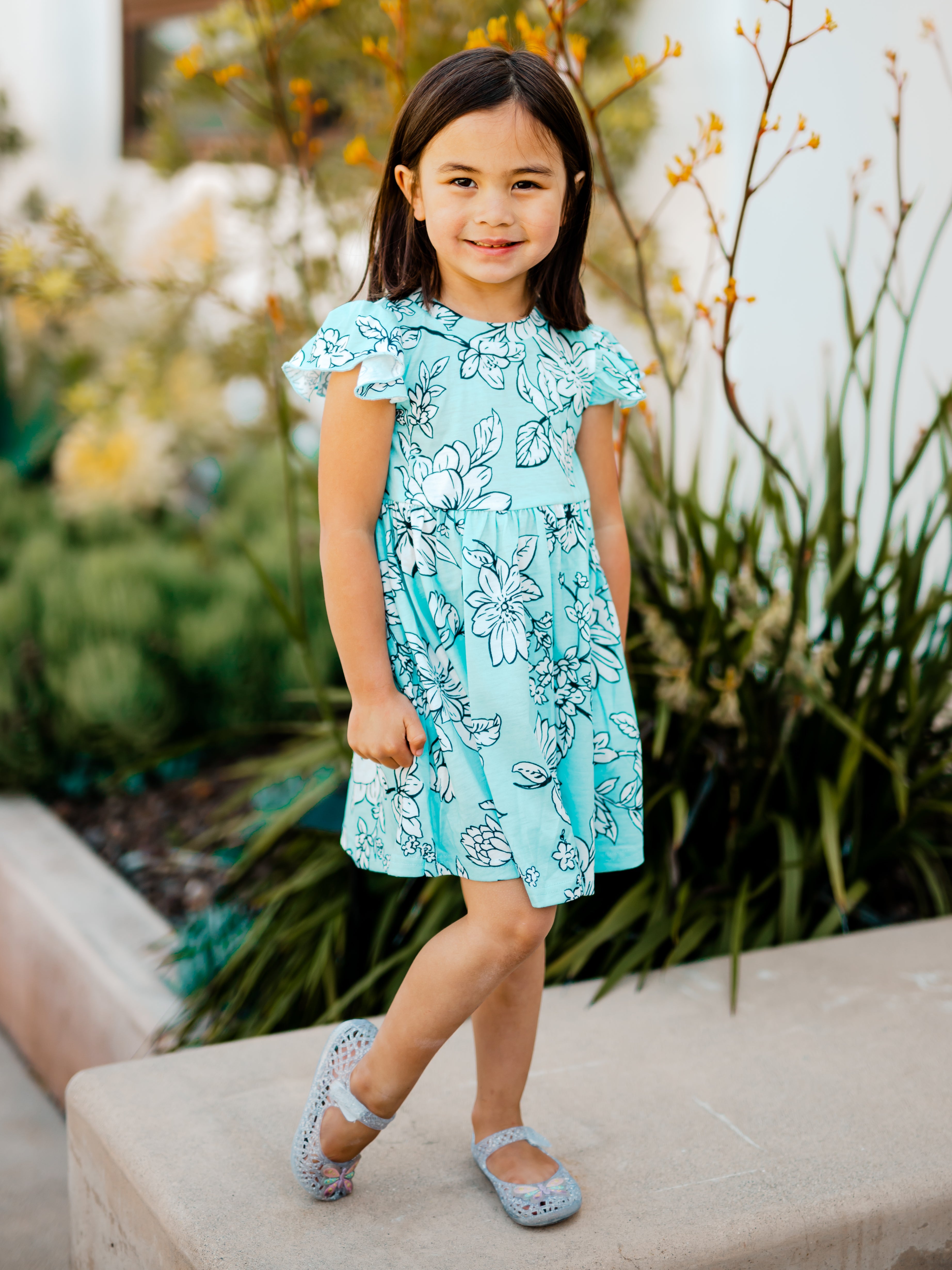 Girls Ruffle Sleeve Dress - Purple – Tickled Teal LLC