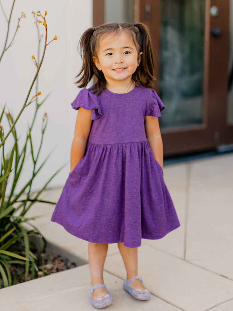Girls Ruffle Sleeve Dress - Purple