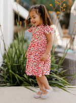Girls Ruffle Sleeve Dress - Small Red Floral