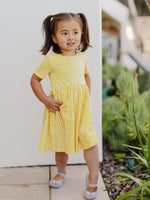 Girls Striped Dress - Yellow