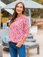 3/4 Sleeve Floral Top - Red Rose
