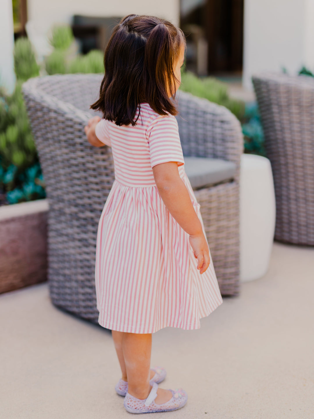 Striped Pocket Little Girls Dress