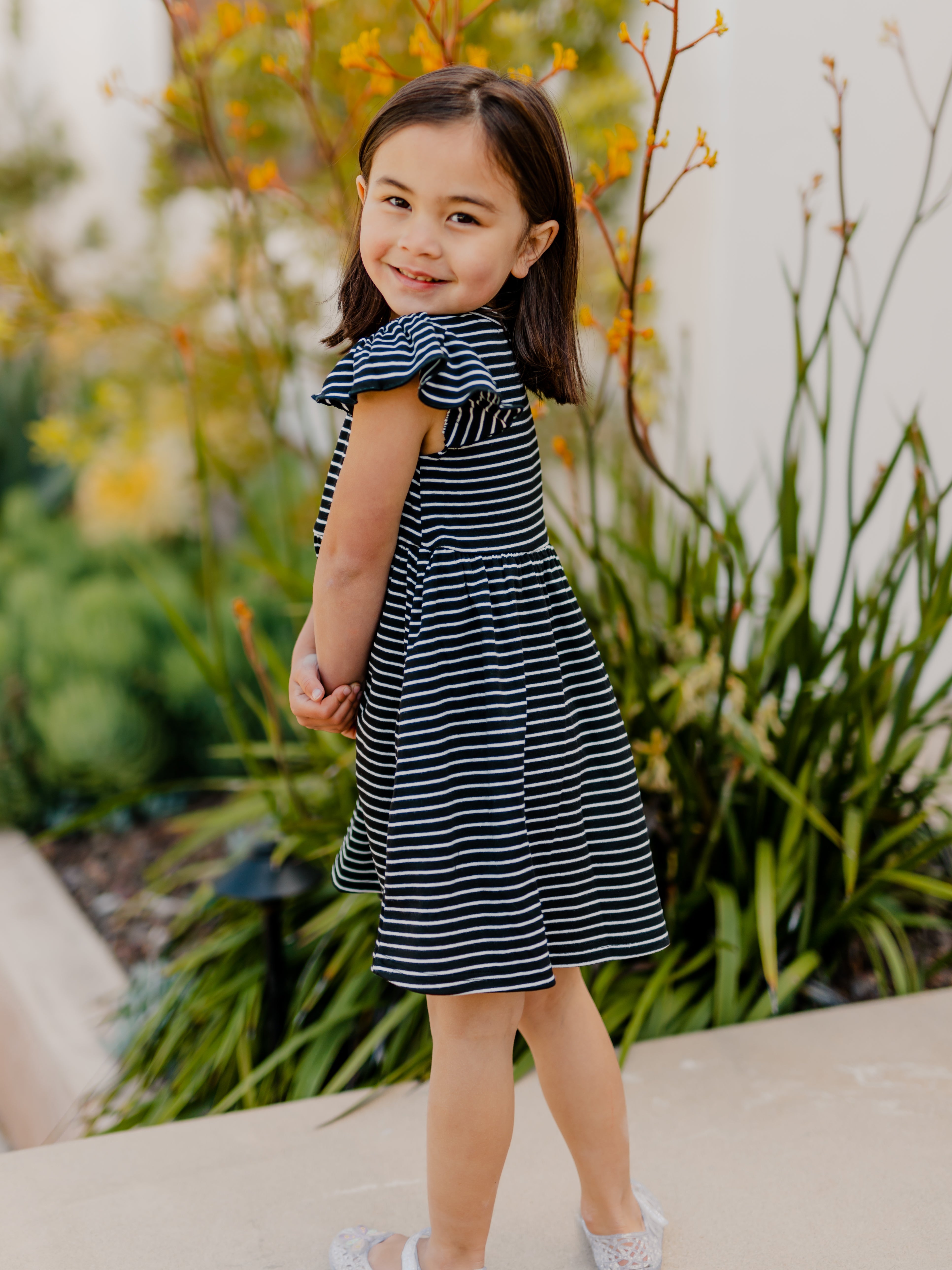 Girls Ruffle Sleeve Dress - Purple – Tickled Teal LLC