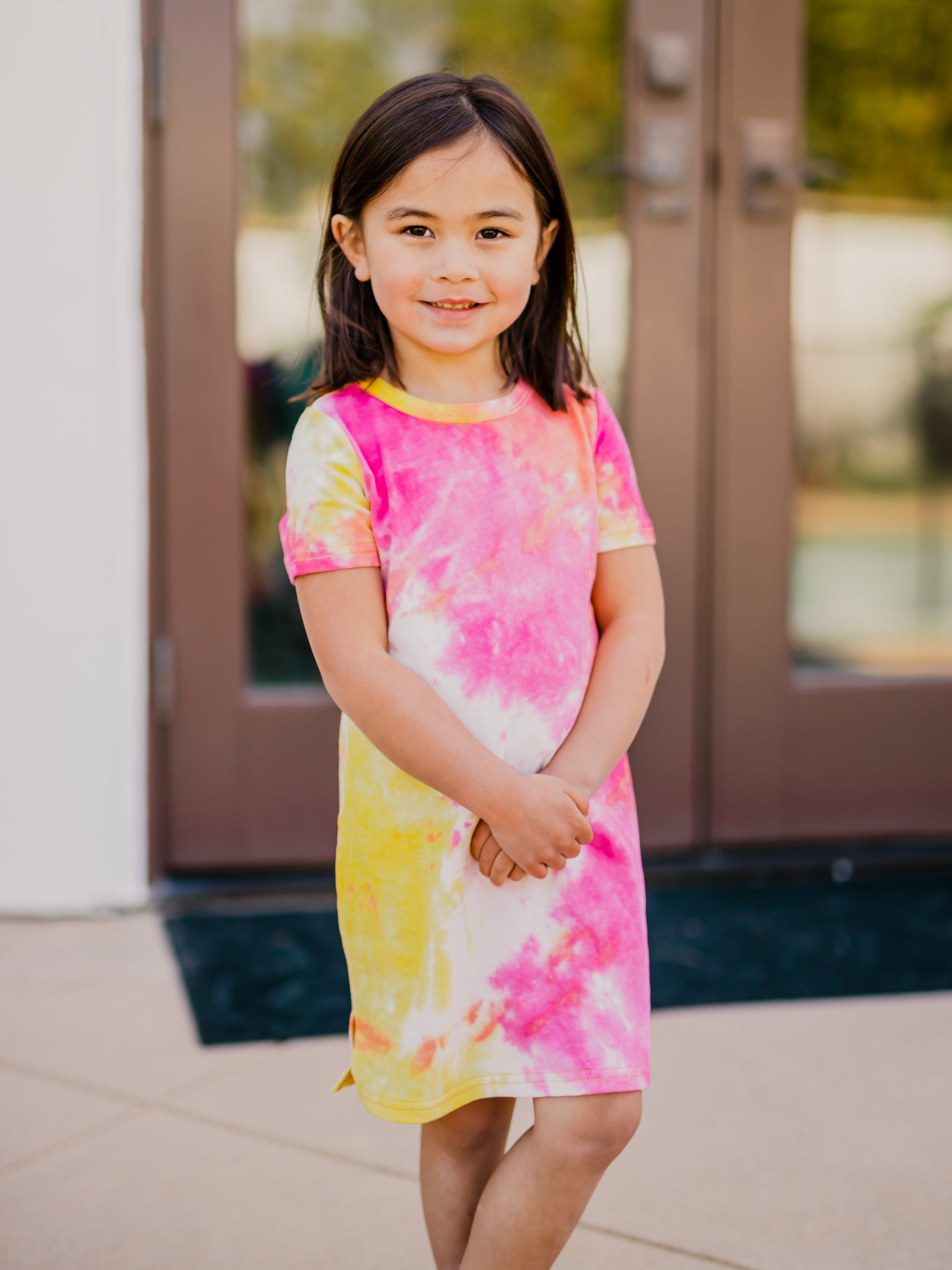 Girls T-Shirt Dress - Pink/Yellow Tie Dye – Tickled Teal Llc
