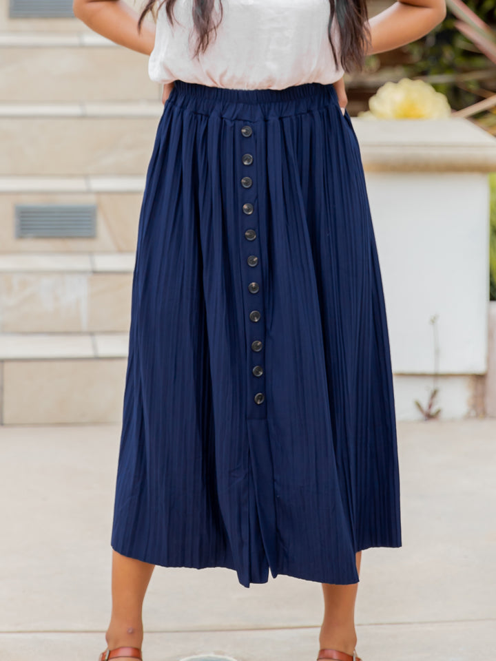 The Reed Pleated Skirt - Navy