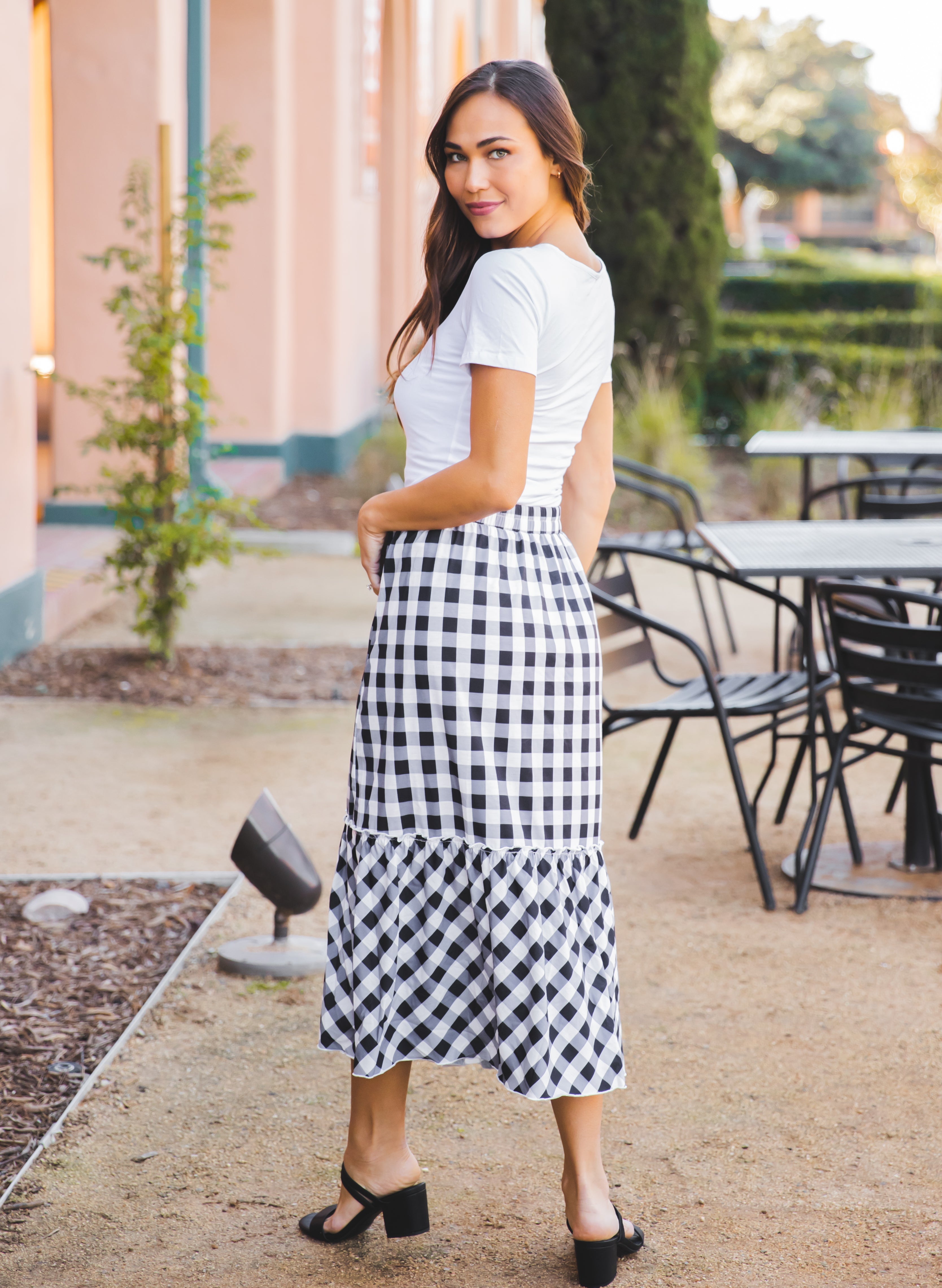 Gingham skirt midi best sale