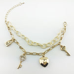 Double Chain Bracelet with Heart & Key Charms
