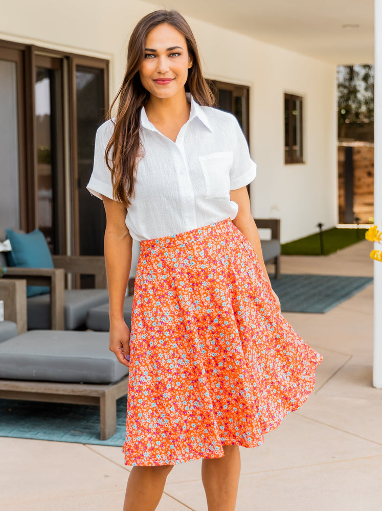 Floral Laura Skirt - Orange Background Floral