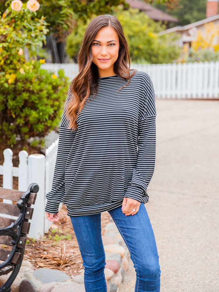 Everlee Top - Black White Stripe