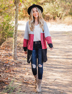 Tatum Cardigan - Gray / Burgundy Animal Print / Black