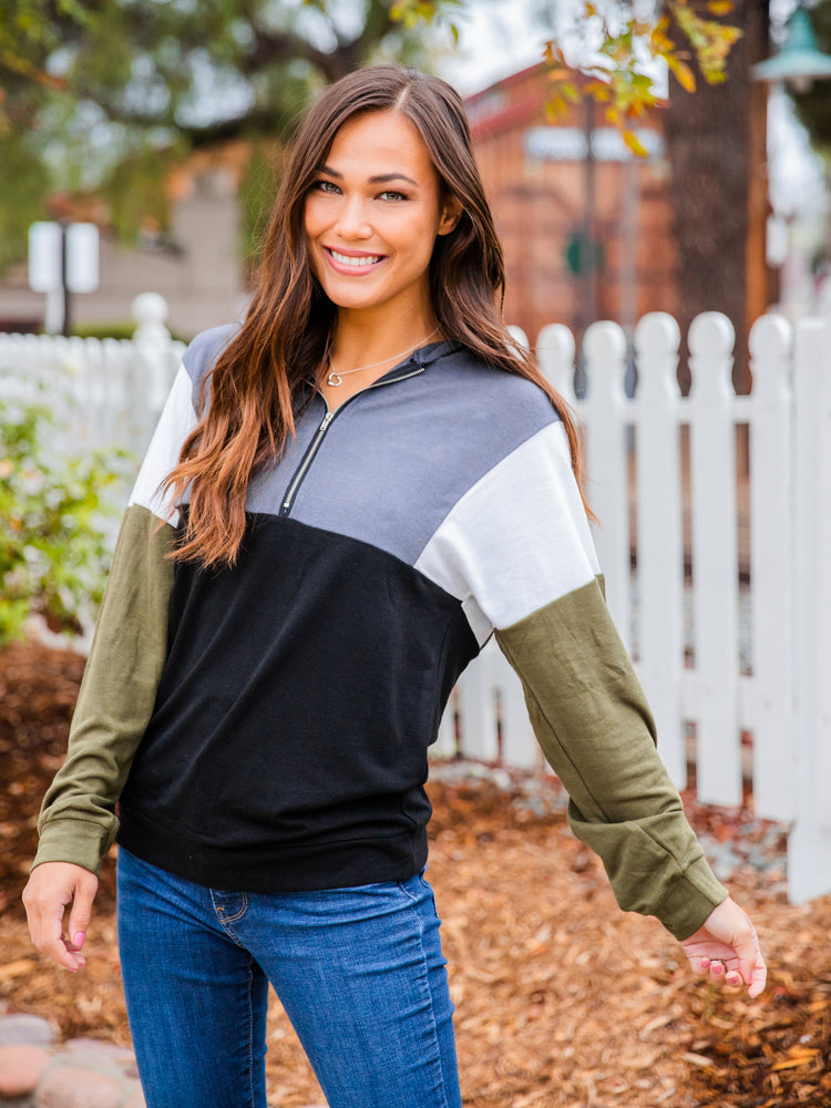 Gabbi Colorblock Hoodie  - Charcoal/Olive