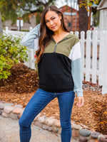 Gabbi Colorblock Hoodie  - Olive/Slate