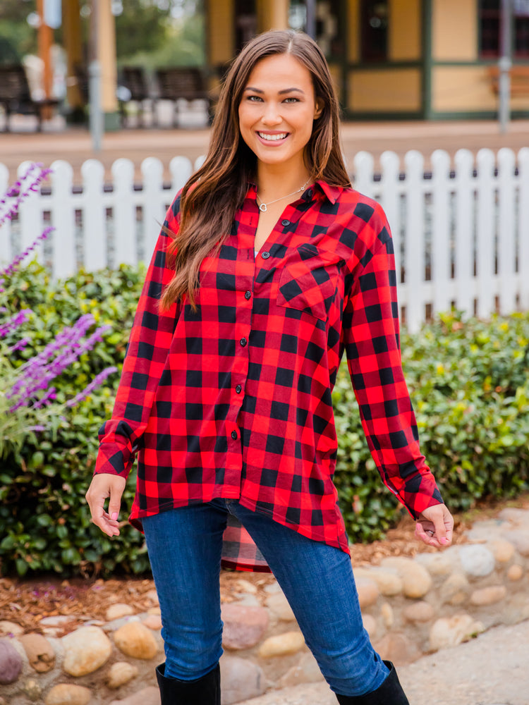 Plaid Hi-Lo Tunic - Red