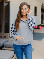 Ellie Plaid Sleeve Hoodie - Gray