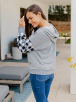 Ellie Plaid Sleeve Hoodie - Gray